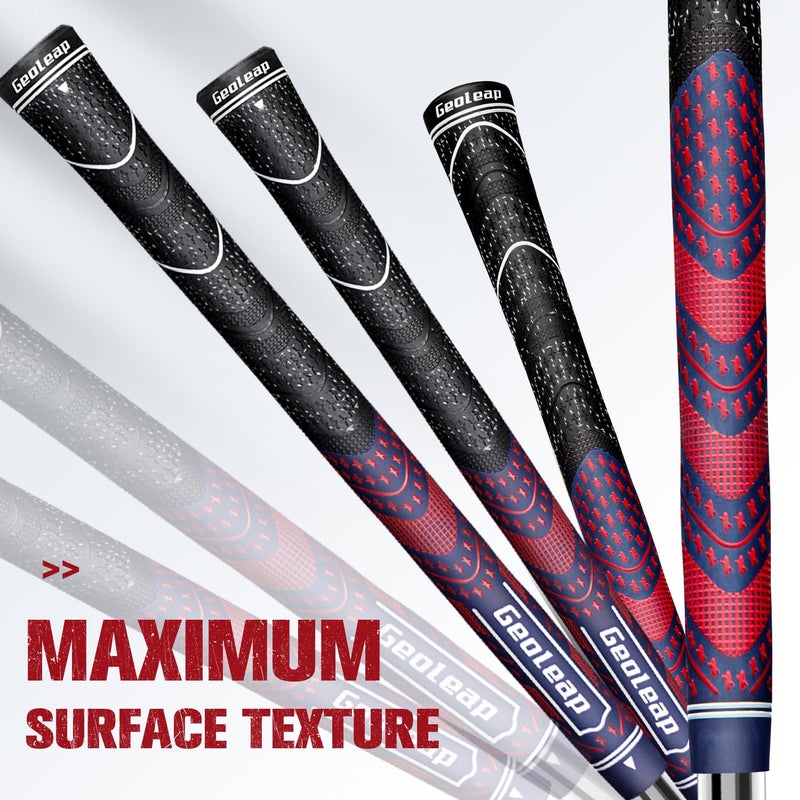 Geoleap Golf Grips Set of 13- Cord Rubber Compound Material, Hybrid Golf Club Grips, All Weather Performance. (Navy Blue Red, Midsize) - Image 4